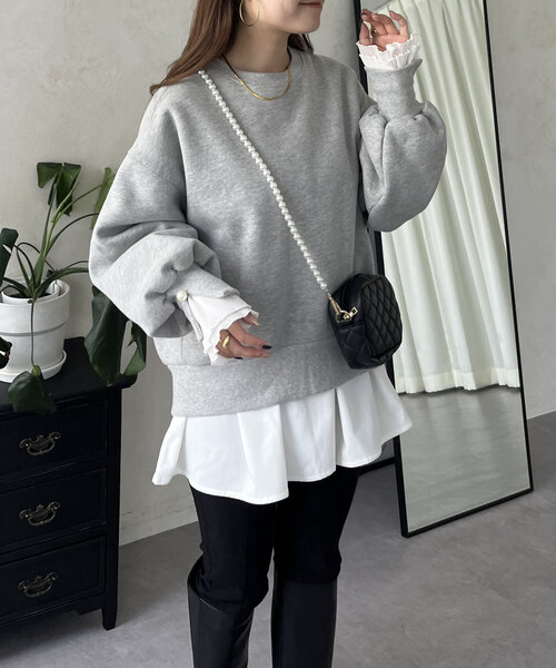 prose verse（プロズヴェール）の「パール付きプリーツフリルスリーブ裏起毛スウェット（Tシャツ/カットソー・レディース・ブラック/グレー/ピンク・MEDIUM）」の5枚目の写真