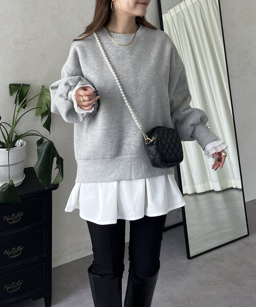 prose verse（プロズヴェール）の「パール付きプリーツフリルスリーブ裏起毛スウェット（Tシャツ/カットソー・レディース・ブラック/グレー/ピンク・MEDIUM）」の10枚目の写真