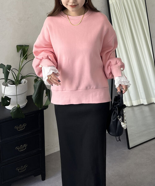 prose verse（プロズヴェール）の「パール付きプリーツフリルスリーブ裏起毛スウェット（Tシャツ/カットソー・レディース・ブラック/グレー/ピンク・MEDIUM）」の19枚目の写真