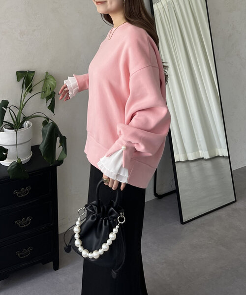 prose verse（プロズヴェール）の「パール付きプリーツフリルスリーブ裏起毛スウェット（Tシャツ/カットソー・レディース・ブラック/グレー/ピンク・MEDIUM）」の20枚目の写真