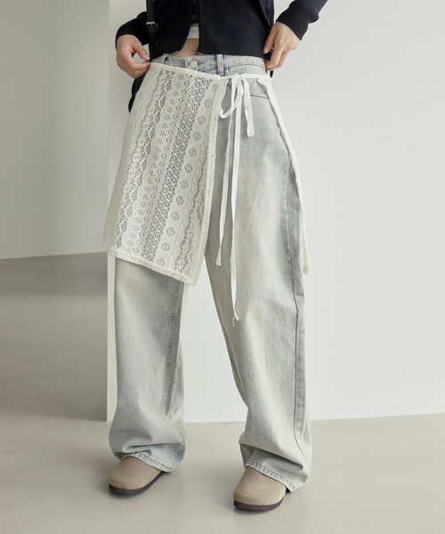 UNE MANSION(ユヌマンション)の「サイドスリットストリングリボン起毛ニットレースラップスカート(スカート・レディース・ブラック/アイボリー・FREE)」の17枚目の写真