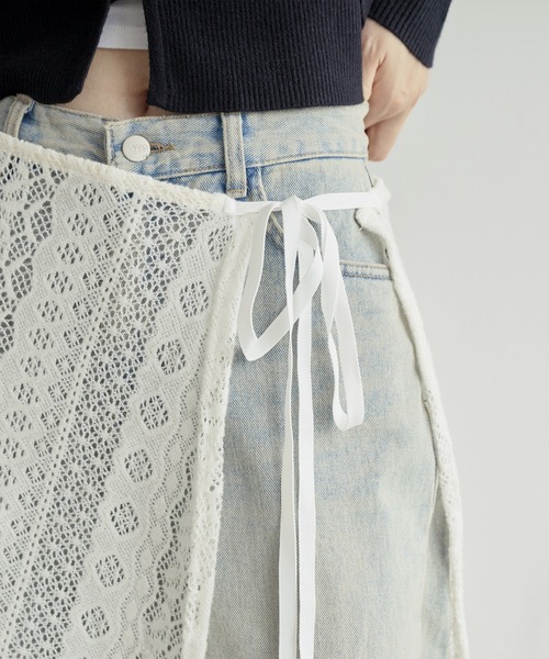 UNE MANSION(ユヌマンション)の「サイドスリットストリングリボン起毛ニットレースラップスカート(スカート・レディース・ブラック/アイボリー・FREE)」の18枚目の写真