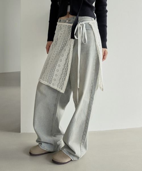 UNE MANSION(ユヌマンション)の「サイドスリットストリングリボン起毛ニットレースラップスカート(スカート・レディース・ブラック/アイボリー・FREE)」の19枚目の写真