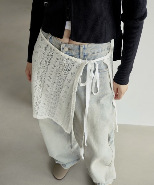 UNE MANSION(ユヌマンション)の「サイドスリットストリングリボン起毛ニットレースラップスカート(スカート・レディース・ブラック/アイボリー・FREE)」の20枚目の写真