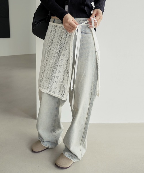 UNE MANSION(ユヌマンション)の「サイドスリットストリングリボン起毛ニットレースラップスカート(スカート・レディース・ブラック/アイボリー・FREE)」の21枚目の写真