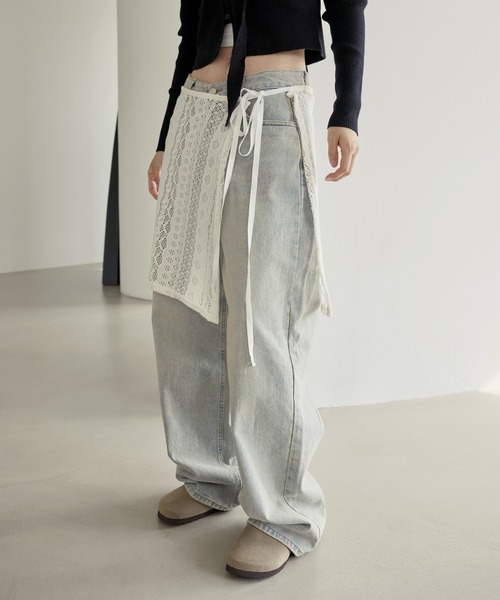 UNE MANSION(ユヌマンション)の「サイドスリットストリングリボン起毛ニットレースラップスカート(スカート・レディース・ブラック/アイボリー・FREE)」の22枚目の写真