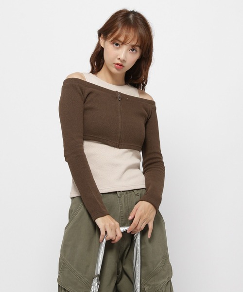 MAGPIEROBIN(マグパイロビン)の「MAGPIE ROBIN/レイヤード カーディガンSET(カーディガン/ボレロ・レディース・ブラック/ブラウン・FREE)」の1枚目の写真