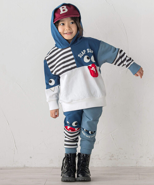 SLAP SLIP（スラップスリップ）の「【お揃い】おめめギョロギョロモンスターバイカラーフーディ(80~130cm)（パーカー・キッズ・イエロー/ネイビー・110cm/130cm/100cm/80ｃｍ/90cm/120cm）」の3枚目の写真