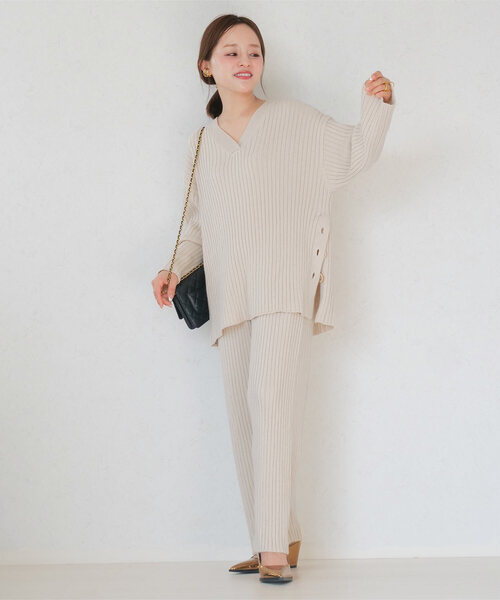 KOBE LETTUCE（コウベレタス）の「[ 田中亜希子さんコラボ ]　選べる2丈　リブニットパンツ（その他パンツ・レディース・ブラック/カーキ/ブルー系/ベージュ系・PM/M）」の3枚目の写真