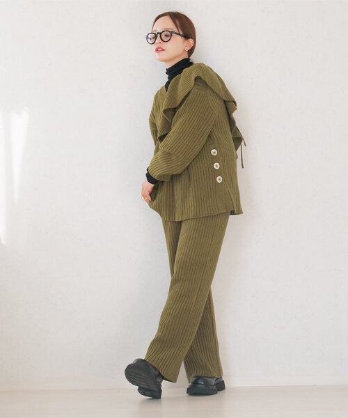 KOBE LETTUCE（コウベレタス）の「[ 田中亜希子さんコラボ ]　選べる2丈　リブニットパンツ（その他パンツ・レディース・ブラック/カーキ/ブルー系/ベージュ系・PM/M）」の4枚目の写真