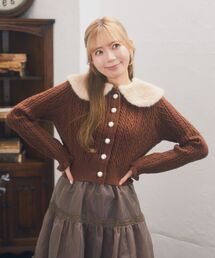 Areeam | 衿ファー付きケーブルカーディガン(カーディガン/ボレロ)