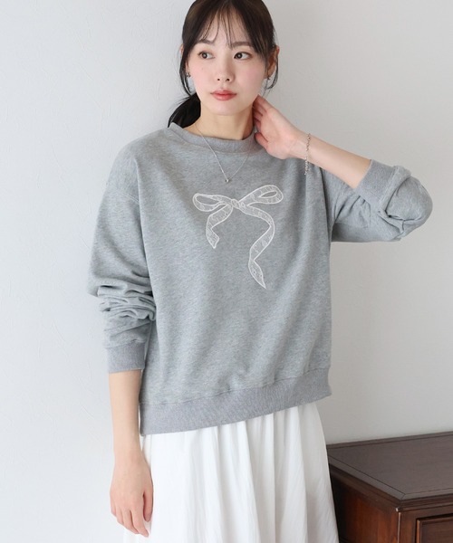 BLUEEAST(ブルーイースト)の「レースリボン刺繍スウェット(スウェット・レディース・チャコールグレー/グレー/アイボリー・MEDIUM)」の21枚目の写真