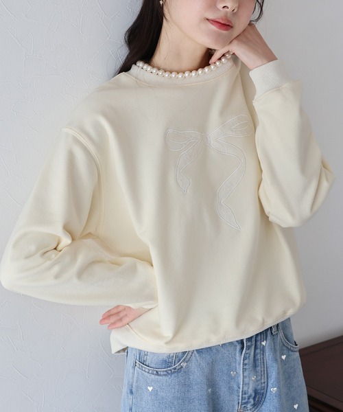 BLUEEAST(ブルーイースト)の「レースリボン刺繍スウェット(スウェット・レディース・チャコールグレー/グレー/アイボリー・MEDIUM)」の14枚目の写真