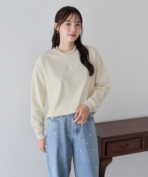 BLUEEAST(ブルーイースト)の「レースリボン刺繍スウェット(スウェット・レディース・チャコールグレー/グレー/アイボリー・MEDIUM)」の15枚目の写真
