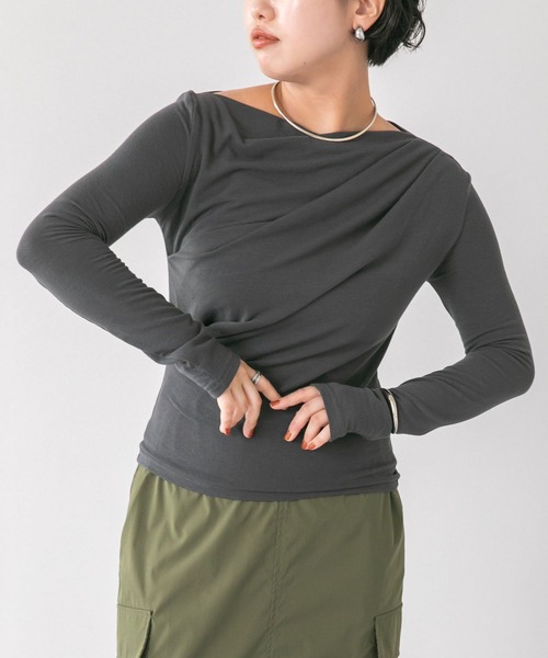 LUDLOW ワンショルダーシアトップス セール】ワンショルダーシアートップス（Tシャツ/カットソー