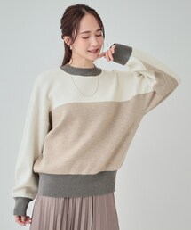 Cutie Blonde | 【S-LL】首元あったか レトロカラーブロッキングニット(ニット/セーター)