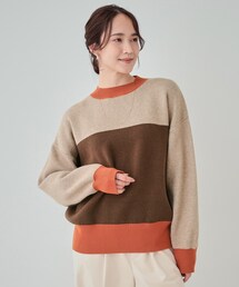 Cutie Blonde | 【S-LL】首元あったか レトロカラーブロッキングニット(ニット/セーター)