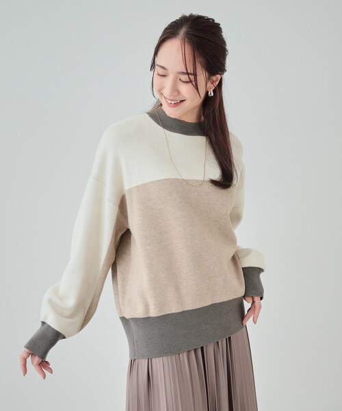 Cutie Blonde（キューティーブロンド）の「◆【S-LL】首元あったか レトロカラーブロッキングニット（ニット/セーター・レディース・ベージュ系4/ホワイト系7/ブラック系4・04/02/01/03）」の4枚目の写真