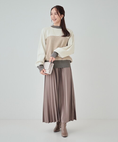 Cutie Blonde（キューティーブロンド）の「◆【S-LL】首元あったか レトロカラーブロッキングニット（ニット/セーター・レディース・ベージュ系4/ホワイト系7/ブラック系4・04/02/01/03）」の6枚目の写真