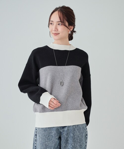 Cutie Blonde（キューティーブロンド）の「◆【S-LL】首元あったか レトロカラーブロッキングニット（ニット/セーター・レディース・ベージュ系4/ホワイト系7/ブラック系4・04/02/01/03）」の8枚目の写真