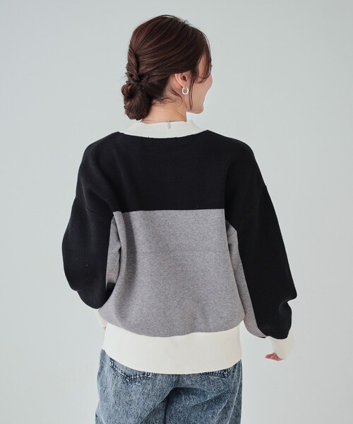 Cutie Blonde（キューティーブロンド）の「◆【S-LL】首元あったか レトロカラーブロッキングニット（ニット/セーター・レディース・ベージュ系4/ホワイト系7/ブラック系4・04/02/01/03）」の9枚目の写真