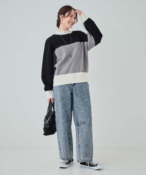 Cutie Blonde（キューティーブロンド）の「◆【S-LL】首元あったか レトロカラーブロッキングニット（ニット/セーター・レディース・ベージュ系4/ホワイト系7/ブラック系4・04/02/01/03）」の10枚目の写真