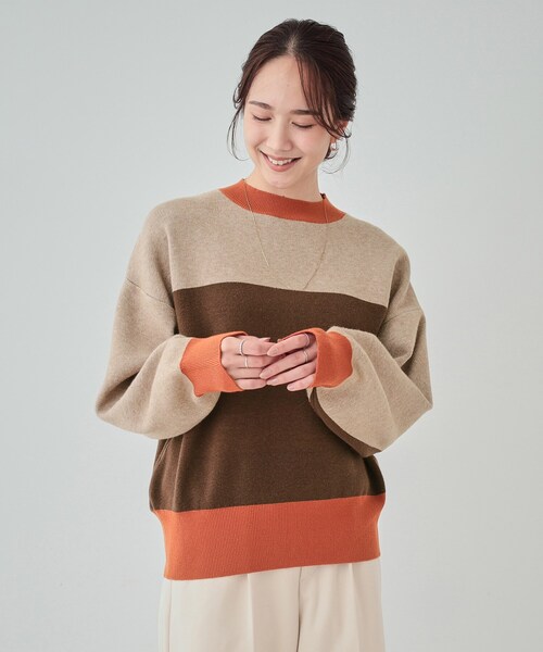 Cutie Blonde（キューティーブロンド）の「◆【S-LL】首元あったか レトロカラーブロッキングニット（ニット/セーター・レディース・ベージュ系4/ホワイト系7/ブラック系4・04/02/01/03）」の12枚目の写真