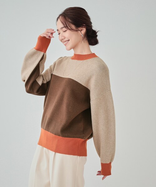 Cutie Blonde（キューティーブロンド）の「◆【S-LL】首元あったか レトロカラーブロッキングニット（ニット/セーター・レディース・ベージュ系4/ホワイト系7/ブラック系4・04/02/01/03）」の13枚目の写真