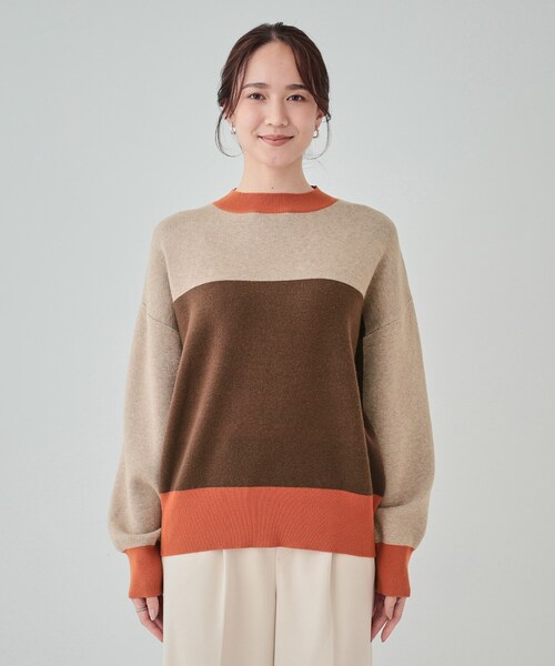 Cutie Blonde（キューティーブロンド）の「◆【S-LL】首元あったか レトロカラーブロッキングニット（ニット/セーター・レディース・ベージュ系4/ホワイト系7/ブラック系4・04/02/01/03）」の16枚目の写真