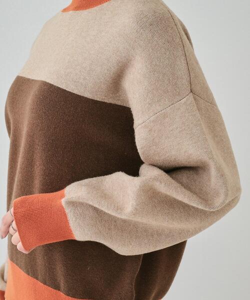 Cutie Blonde（キューティーブロンド）の「◆【S-LL】首元あったか レトロカラーブロッキングニット（ニット/セーター・レディース・ベージュ系4/ホワイト系7/ブラック系4・04/02/01/03）」の20枚目の写真