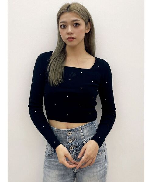 GYDA(ジェイダ)の「GDビジューニットトップス(ニット/セーター・レディース・オフホワイト/ブラック・FREE)」の12枚目の写真