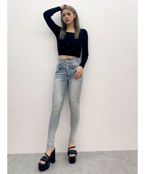 GYDA(ジェイダ)の「GDビジューニットトップス(ニット/セーター・レディース・オフホワイト/ブラック・FREE)」の14枚目の写真