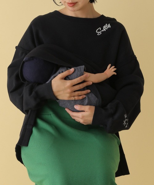 LEPSIM(レプシィム)の「【産前・産後対応】マタニティ/スリット刺繍チュニックワンピース 287571(マタニティウェア/グッズ・レディース・ブラック/オフホワイト/ライトグレー/ピンク・FREE)」の13枚目の写真