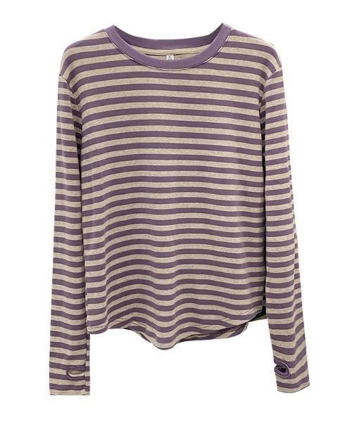 Teem Store(チームストア)の「フィンガーホール ストレッチ ボーダーロンT(Tシャツ/カットソー・レディース・グリーン/パープル/ブラック・M/L)」の15枚目の写真