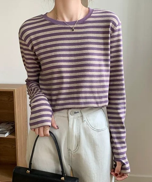 Teem Store(チームストア)の「フィンガーホール ストレッチ ボーダーロンT(Tシャツ/カットソー・レディース・グリーン/パープル/ブラック・M/L)」の14枚目の写真