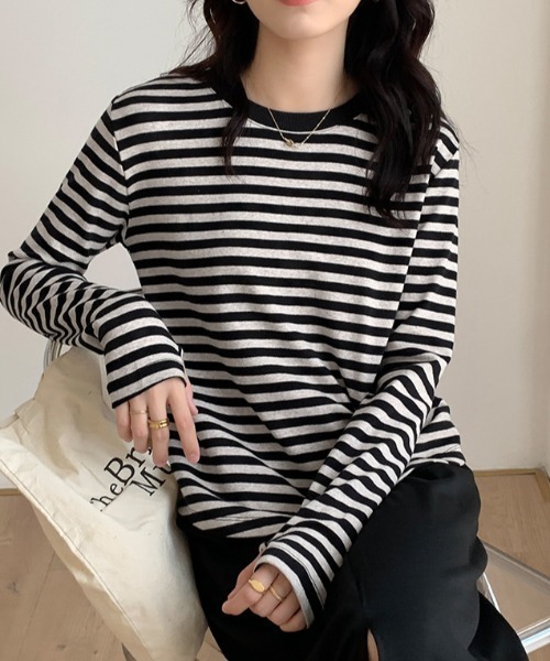 Teem Store(チームストア)の「フィンガーホール ストレッチ ボーダーロンT(Tシャツ/カットソー・レディース・グリーン/パープル/ブラック・M/L)」の17枚目の写真
