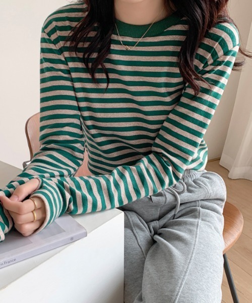 Teem Store(チームストア)の「フィンガーホール ストレッチ ボーダーロンT(Tシャツ/カットソー・レディース・グリーン/パープル/ブラック・M/L)」の20枚目の写真
