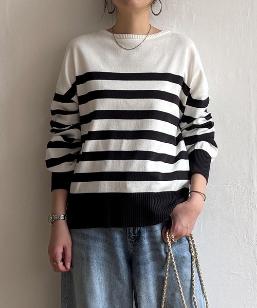 LBC(エルビーシー)の「ドロップショルダーニット(ニット/セーター・レディース・ベージュ/イエロー/グリーン/ホワイト・M)」の2枚目の写真