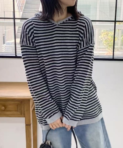 mebole（メボレ）の「フード付きボーダーセーター（ニット/セーター・レディース・ブラック・FREE）」の21枚目の写真