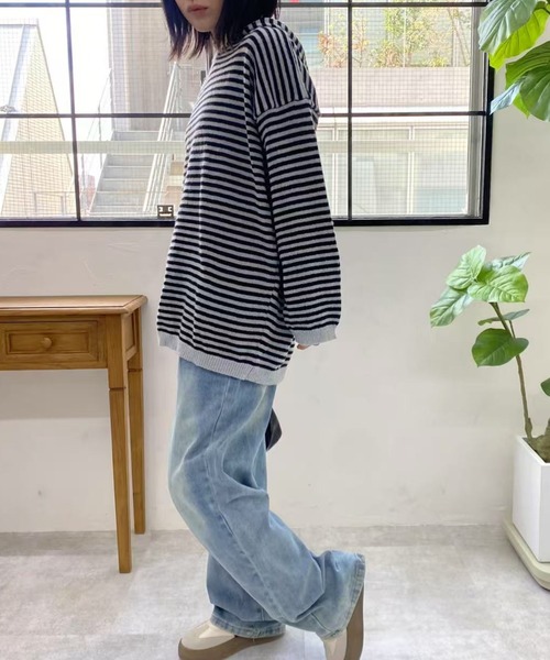 mebole（メボレ）の「フード付きボーダーセーター（ニット/セーター・レディース・ブラック・FREE）」の15枚目の写真