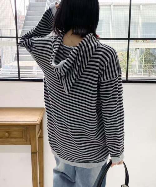 mebole（メボレ）の「フード付きボーダーセーター（ニット/セーター・レディース・ブラック・FREE）」の17枚目の写真