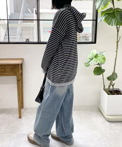 mebole（メボレ）の「フード付きボーダーセーター（ニット/セーター・レディース・ブラック・FREE）」の12枚目の写真