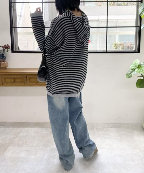 mebole（メボレ）の「フード付きボーダーセーター（ニット/セーター・レディース・ブラック・FREE）」の11枚目の写真