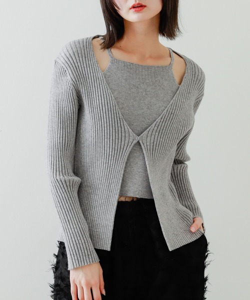 SENSE OF PLACE by URBAN RESEARCH(センスオブプレイスバイアーバンリサーチ)の「アンサンブルレイヤードセーター(ニット/セーター・レディース・グレー/アイボリー/ブラック・ONE)」の1枚目の写真