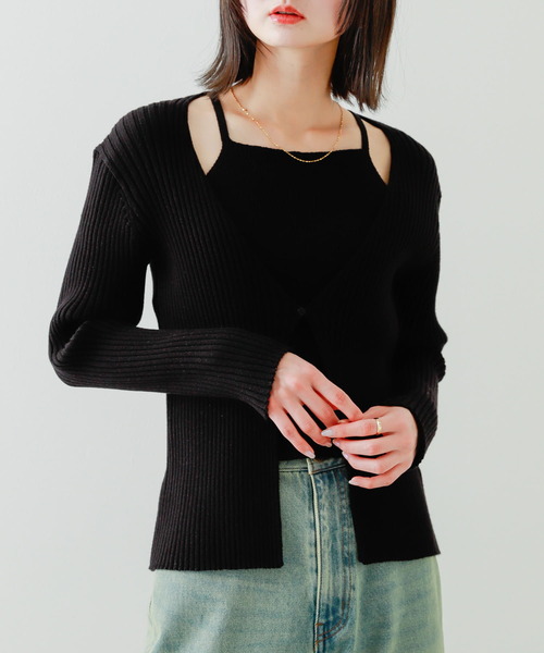 SENSE OF PLACE by URBAN RESEARCH(センスオブプレイスバイアーバンリサーチ)の「アンサンブルレイヤードセーター(ニット/セーター・レディース・グレー/アイボリー/ブラック・ONE)」の3枚目の写真