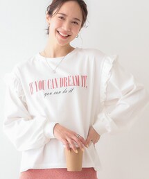 Cutie Blonde | 【S-LL/洗える】ショルダーフリルが目を惹く ロゴプリントロンT(Tシャツ/カットソー)