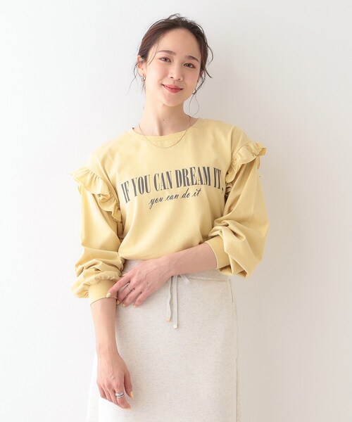 Cutie Blonde（キューティーブロンド）の「【S-LL/洗える】ショルダーフリルが目を惹く ロゴプリントロンT（Tシャツ/カットソー・レディース・チャコールグレー/ホワイト/イエロー系その他・01/02/03/04）」の16枚目の写真