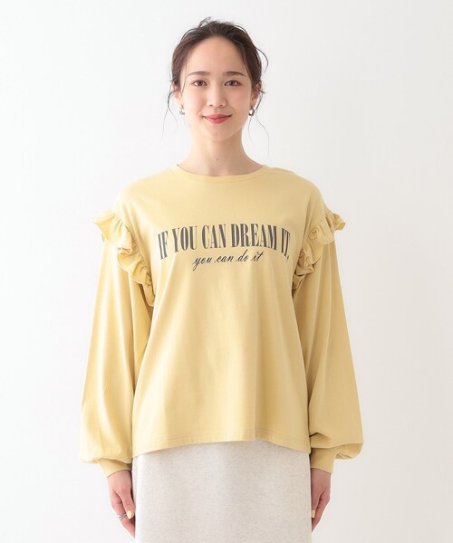 Cutie Blonde（キューティーブロンド）の「【S-LL/洗える】ショルダーフリルが目を惹く ロゴプリントロンT（Tシャツ/カットソー・レディース・チャコールグレー/ホワイト/イエロー系その他・01/02/03/04）」の19枚目の写真