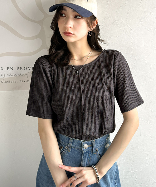 classicalelf(クラシカルエルフ)の「抜け感&二の腕カバーの優等生。前後2wayジャガードトップス(半袖)(Tシャツ/カットソー・レディース・ライトグレー/チャコール/ブラック/アイボリー・LARGE/MEDIUM/SMALL/X-LARGE)」の19枚目の写真