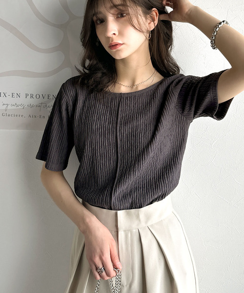 classicalelf(クラシカルエルフ)の「抜け感&二の腕カバーの優等生。前後2wayジャガードトップス(半袖)(Tシャツ/カットソー・レディース・ライトグレー/チャコール/ブラック/アイボリー・LARGE/MEDIUM/SMALL/X-LARGE)」の17枚目の写真
